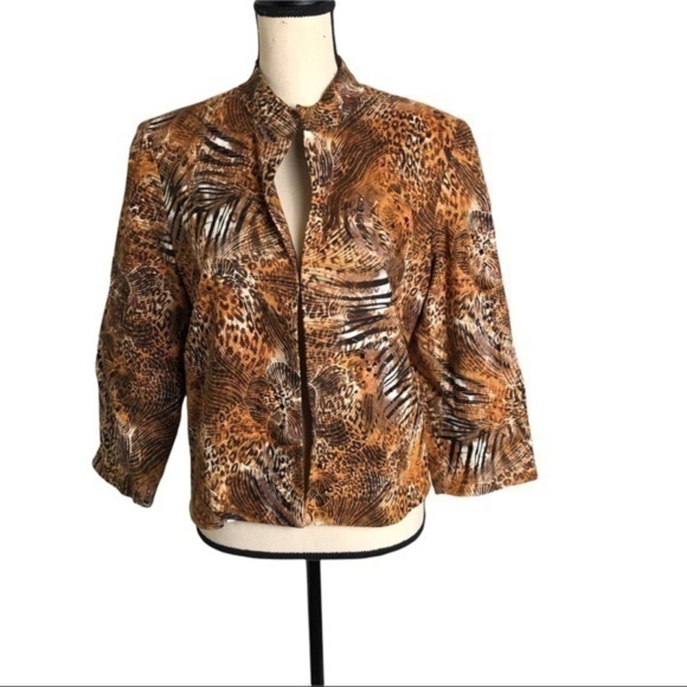 Anthracite Linen Animal Skin Print Crop Blazer Size 10
